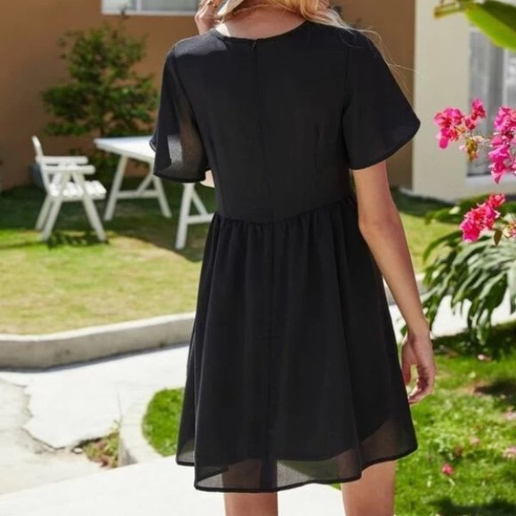 black mbroidered butterfly sleeve Mini Dress - Picture 3 of 6